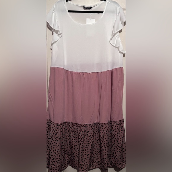 NWT BLOOMCHIC DRESS 3x Color block White Pink and Leopard print - Picture 1 of 4